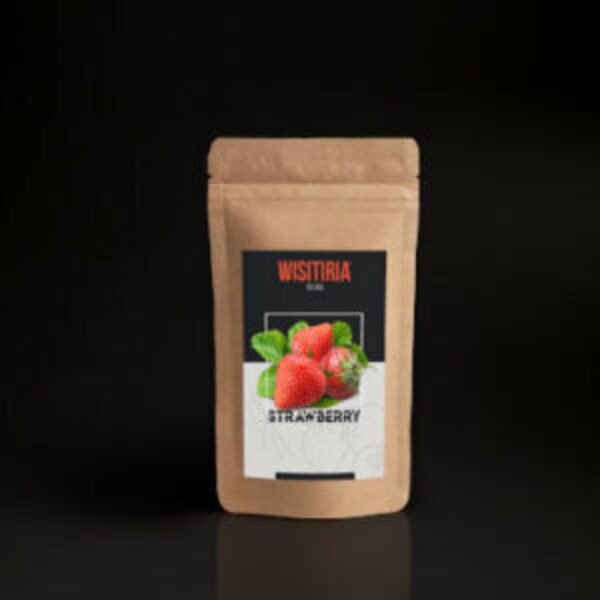 This is an image of a packet of Wisitiria Strawberry Seeds kept against black color background.