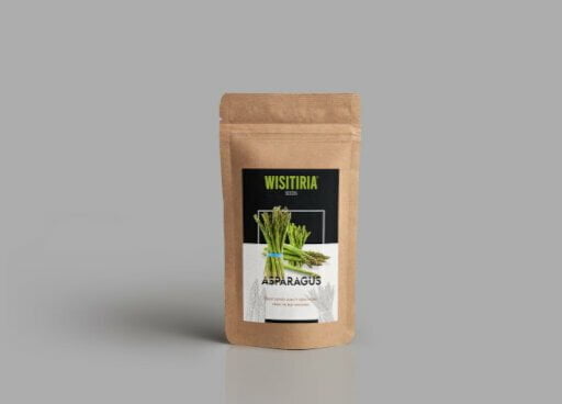 A packet of Wisitiria Asparagus Seeds kept against a dark background.