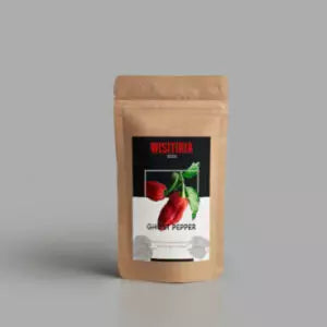 This is an image of a packet of Wisitiria Seeds Ghost Pepper Seeds kept against grey color background.