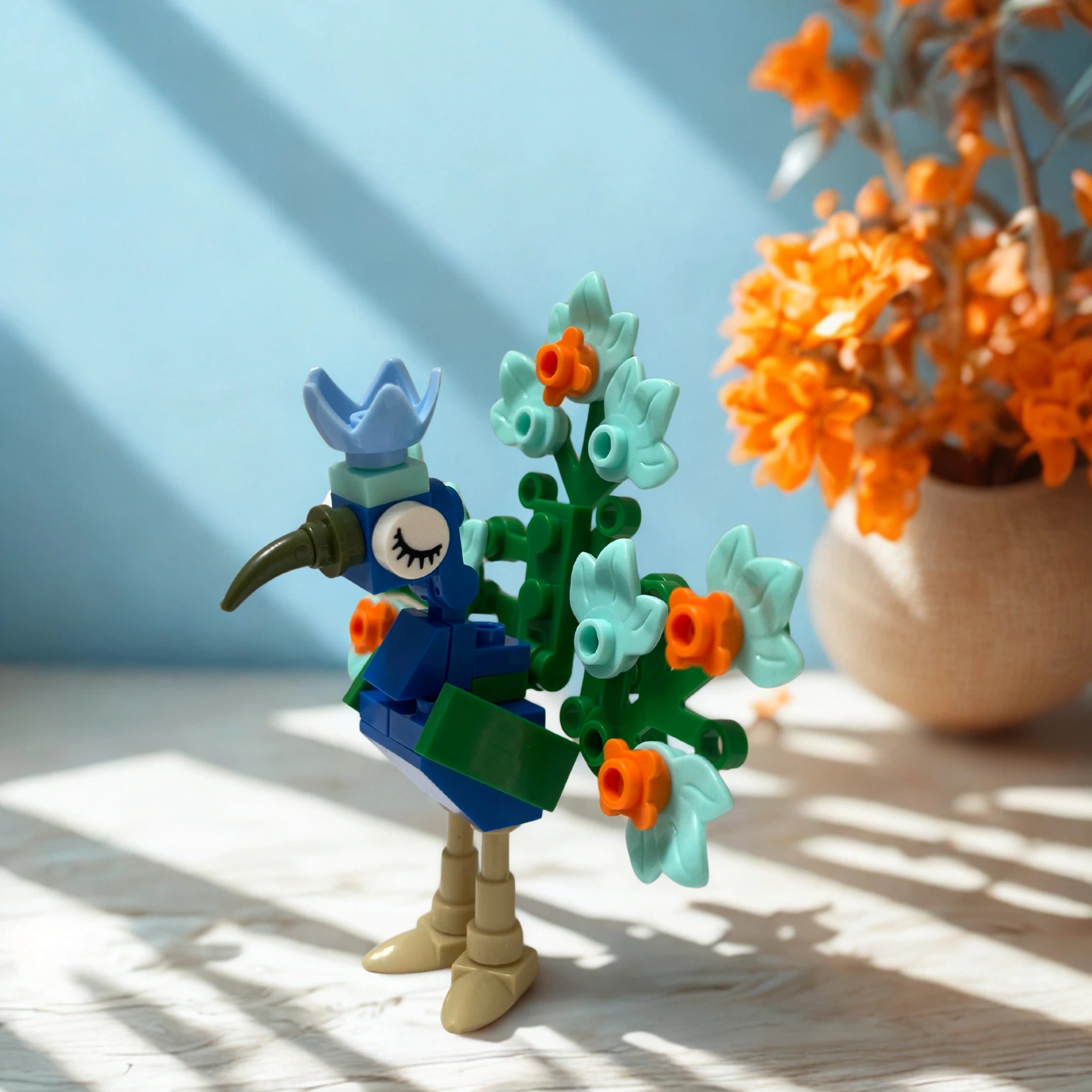 Real Time image of the peacock building block toy.