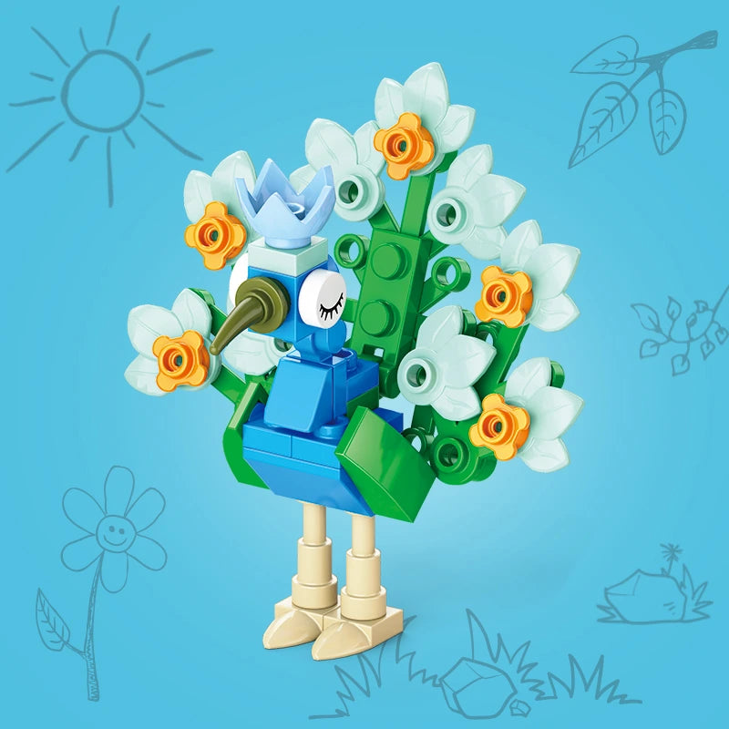 Image of an assembled Peacock building block.
