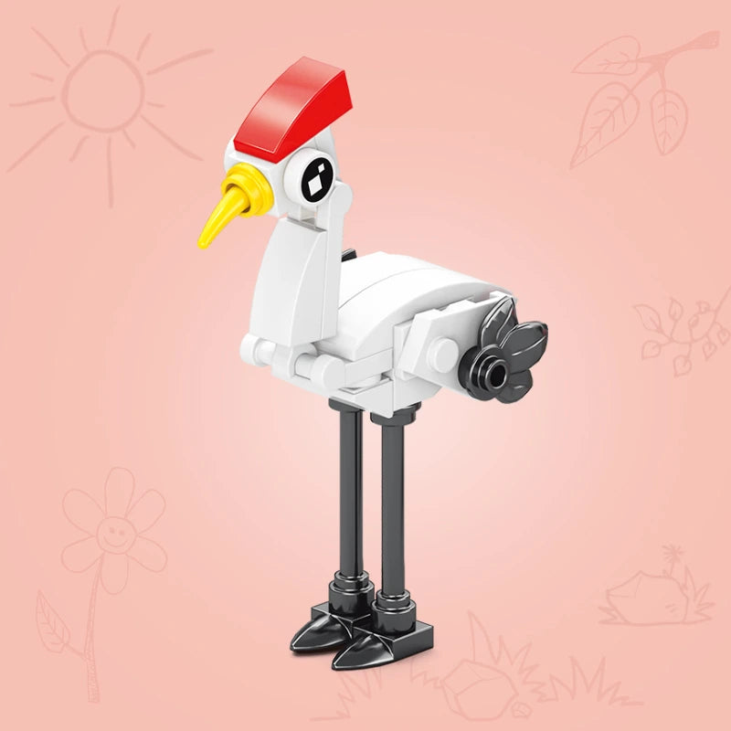 Image of an assembled Red Crowned Crane building block.