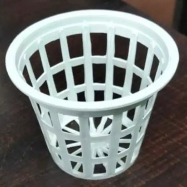 This an image of white color Hydroponics Net Pot kept against dark color background.