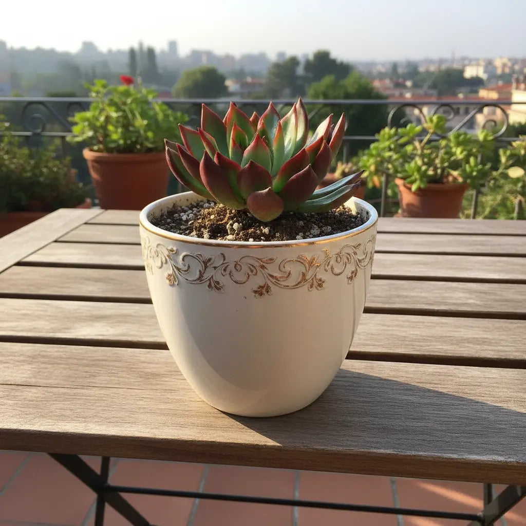 Echeveria Rubra Succulent Plant Sapling in a white pot.