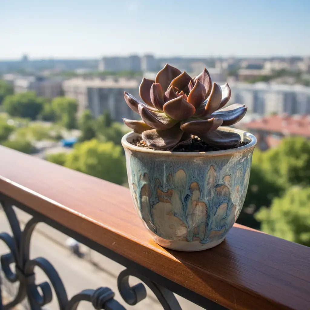 Echeveria Black Prince Plant Sapling in a blue pot.