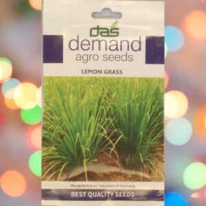 A packet of Demand Agro Lemon Grass Seeds kept against a colorful background.