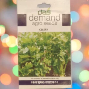 This is an image of a packet of Demand Agro Celery Seeds kept against a colorful background.