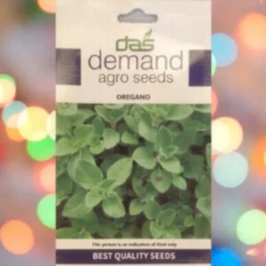 This is an image of a packet of Demand Agro Oregano Seeds kept against a colorful background.