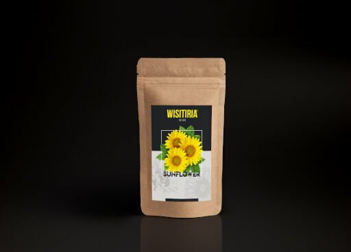 A packet of Wisitiria Sunflower seeds kept against a black background.