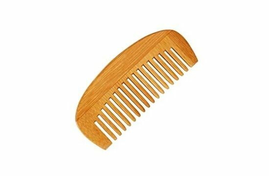 This is an image of a Anti Hairfall Neem Wooden Comb kept against white color background.
