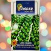 A packet of Omaxe green long Island Brussel sprouts seeds kept against a colourful light background