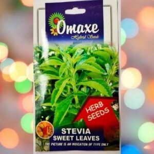 A pack of Omaxe Stevia Sweet Leaves Seeds with multicolor flashlights in the background