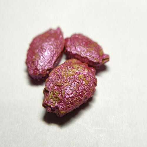 Few large purple-brown Bitter gourd seeds kept against a white background