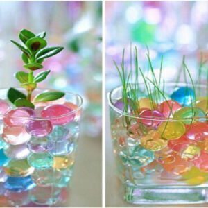 Multicolored crystal balls kept in a glass jar.