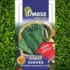 This is an image of a packet of Omaxe Garlic Chives Seeds kept against a leafy background.