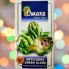 A packet of Omaxe Artichoke Green Globe Seeds kept against a colourful light background