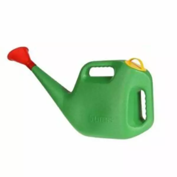 This is an image of a green color Watering Can of 5 liters lept against white color background.