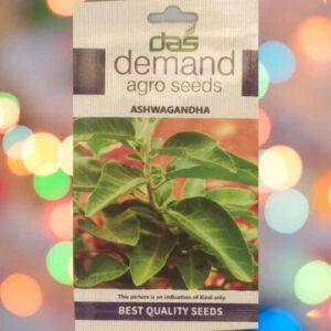 A packet of Demand Agro Ashwagandha Seeds kept against a colorful background.
