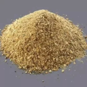 This is an image of finest Mustard Oil Cake Powder kept against grey color background.