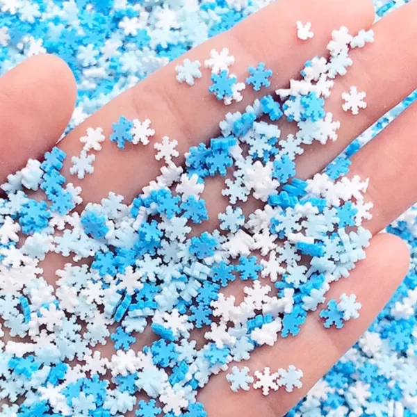 This is an image of miniature polymer clay snowflakes