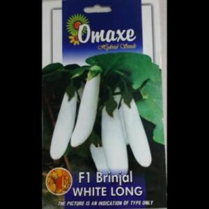 This is an image Omaxe F1 Brinjal White Long Seeds.