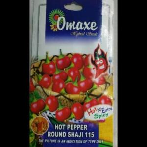 This is an image of a packet of Omaxe Hot Pepper Round Shaji seeds.
