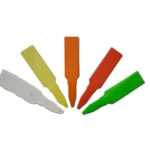 This is an image of five Arrow-Shaped Plant Tags of different colors kept against white color background.